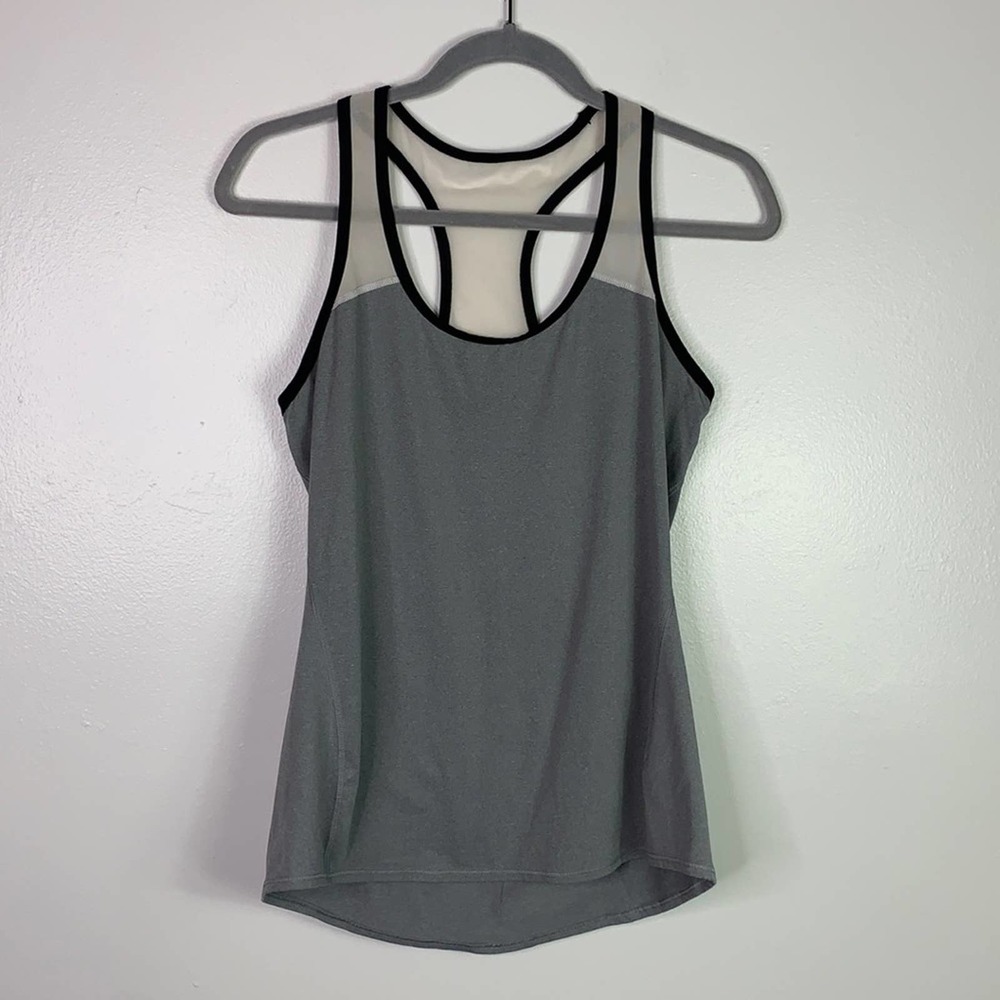 ATHLETA Gray & White Mesh Straps Loose Fitting Racerback Tank Top Womens Small